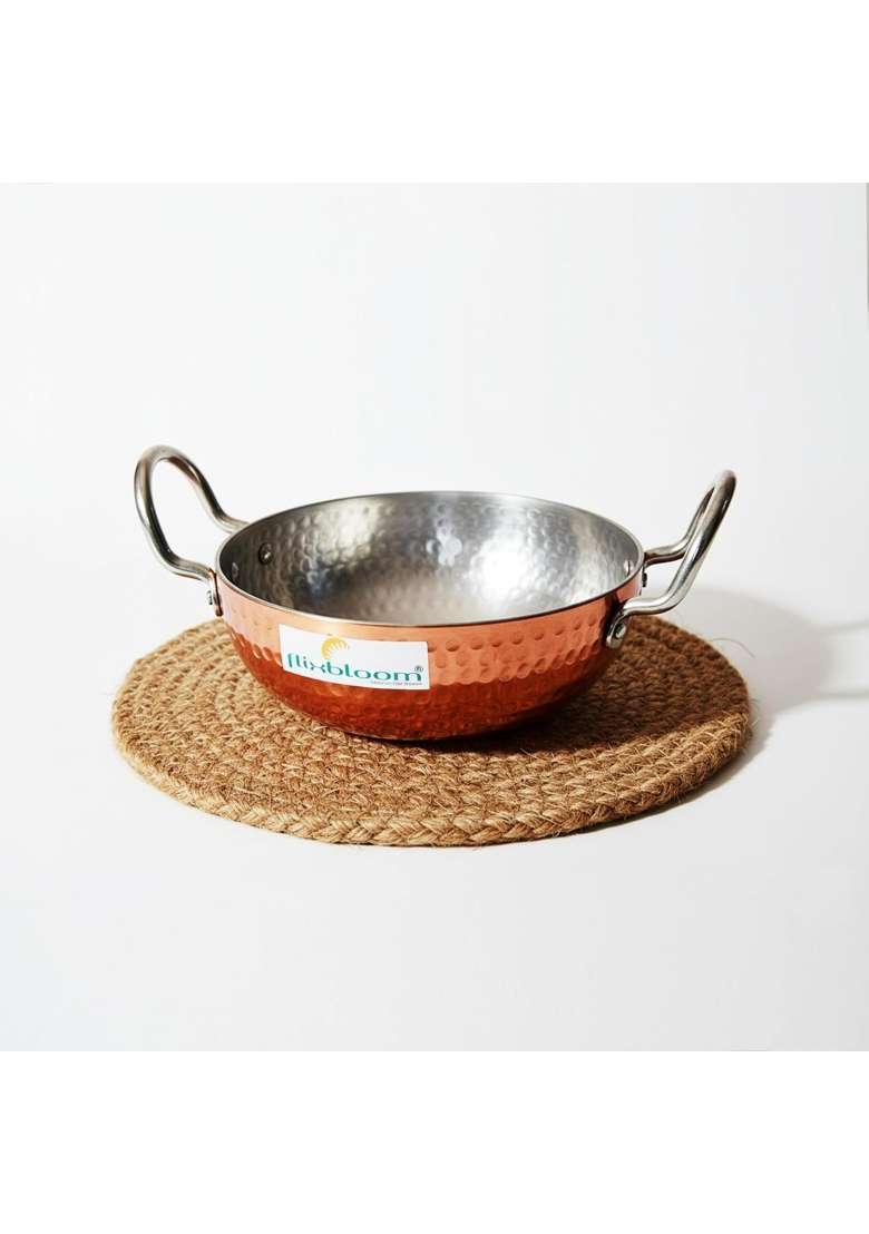 FLIXBLOOM Hammered Kadai Wok for Cooking and Serving | 2 L | 2.1 Qt | Induction Compatible | Food Safe - Indya