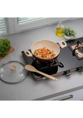 Cookaid Kadhai with Glass Lid | 2 L | 2.1 Qt | 22 cm | 8.7 Inch | Induction Compatible