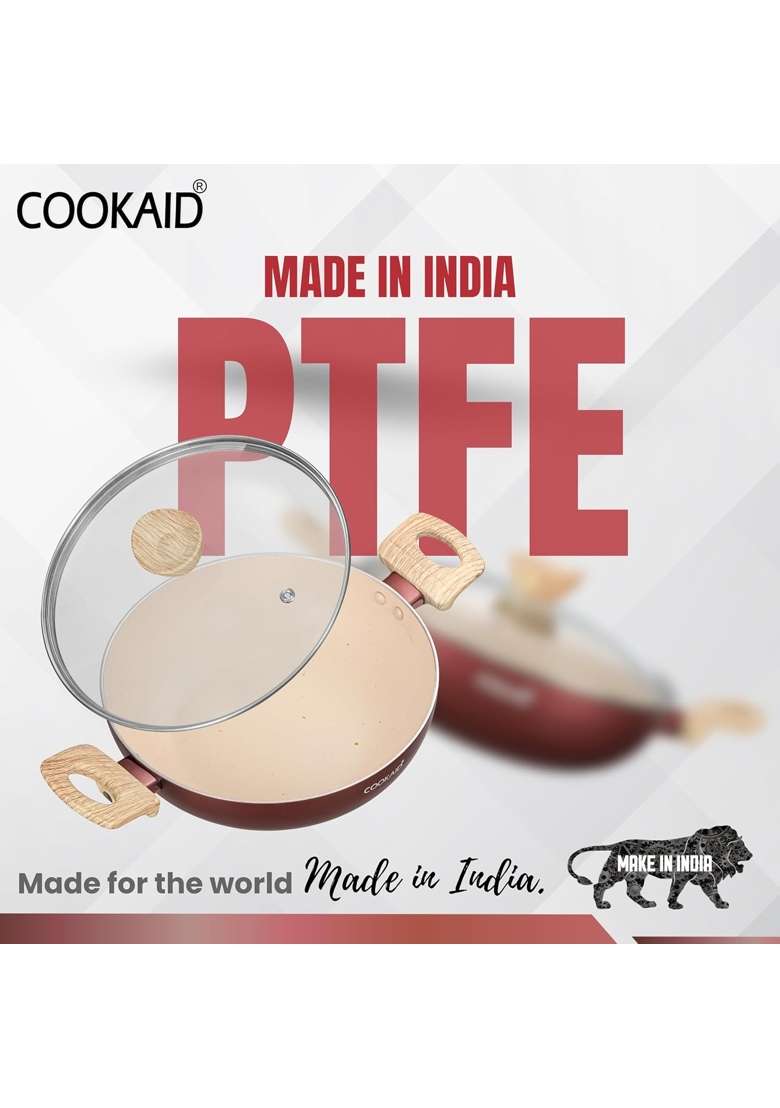 Cookaid Kadhai with Glass Lid | 2 L | 2.1 Qt | 22 cm | 8.7 Inch | Induction Compatible - Indya