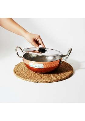 FLIXBLOOM Hammered Kadai Wok with Stainless Steel Lid | 2.5 L | 2.6 Qt | Induction Compatible | Food Safe