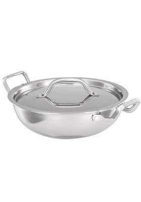 Solimo Amazon Brand Solimo Triply Stainless Steel Kadai Wok with Lid | 24 cm | 9.4 Inch | Induction Compatible | Heavy Bottom
