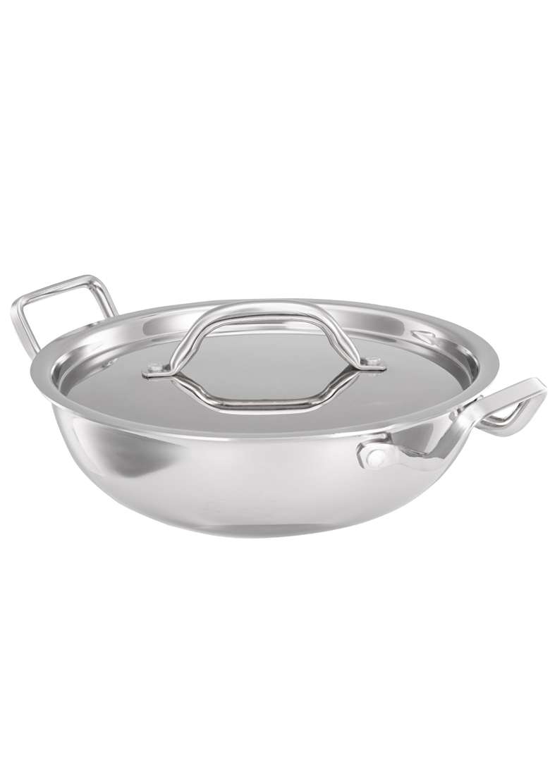 Solimo Amazon Brand Solimo Triply Stainless Steel Kadai Wok with Lid | 24 cm | 9.4 Inch | Induction Compatible | Heavy Bottom - Indya