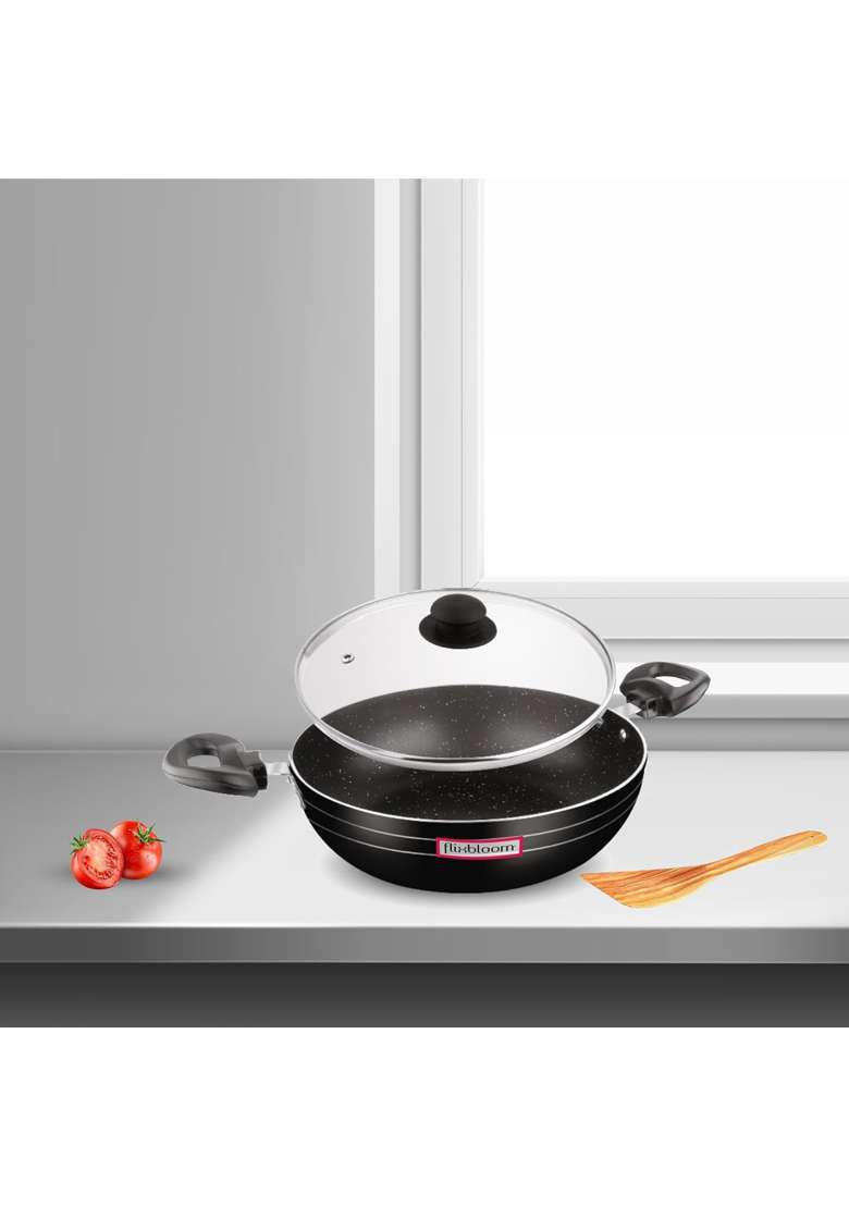 FLIXBLOOM Select Kitchen Non-Stick Black Aluminium Induction Base and Gas Stovetop Friendly | 4 L | 4.2 Qt | PFOA Free - Indya