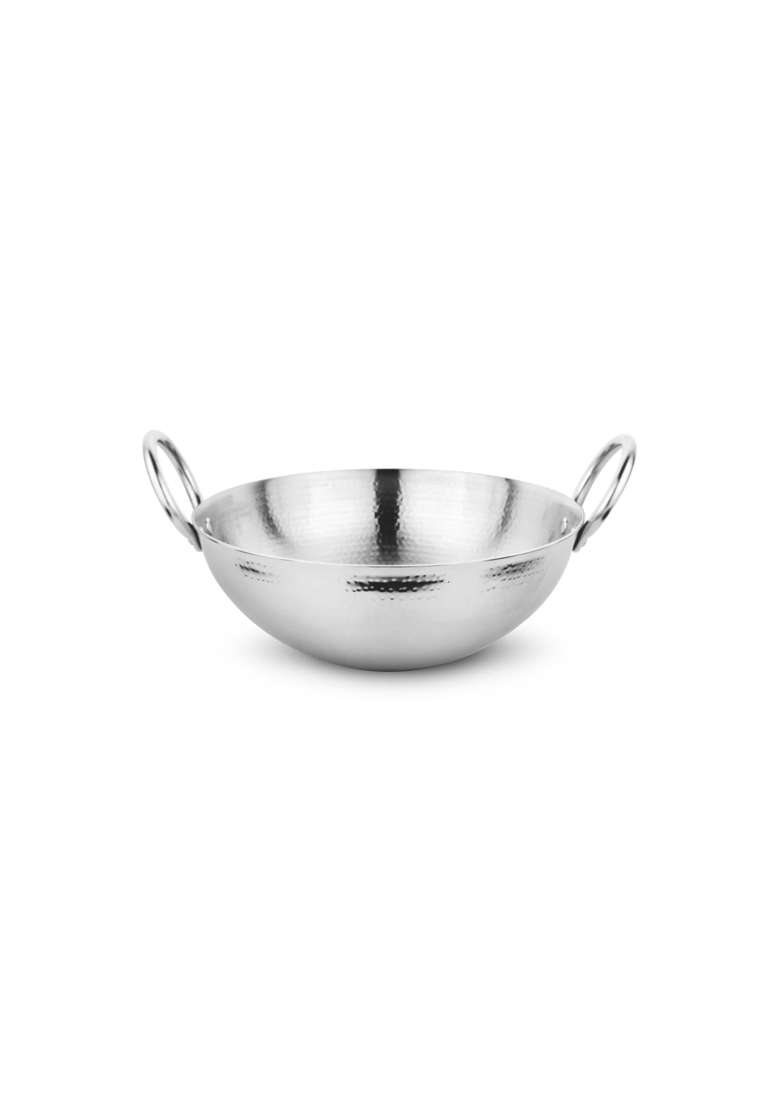 Prabha Stainless Steel Kadhai Wok | 0.5 L | 0.5 Qt | Hammered Finish - Indya