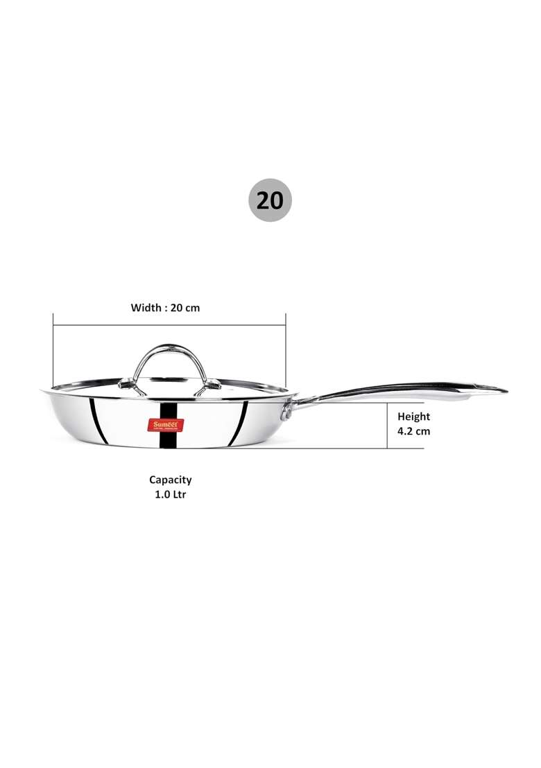Sumeet Cook Smart TriPly Steel-Aluminium-Steel | 1 L | 1.1 Qt | 20 cm | 7.9 Inch | With Lid - Indya