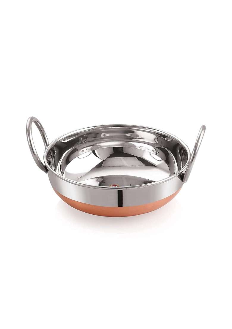 SHIFA CRAFT CB Kadhai Wok Stainless Steel Copper Bottom Kadhai with Copper Bottom Kadhai Bottom | 1.5 L | 1.6 Qt - Indya
