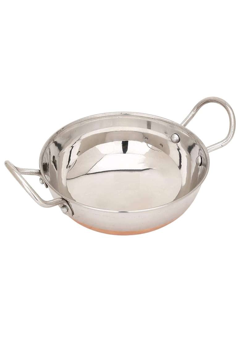 SHIFA CRAFT CB Kadhai Wok Stainless Steel Copper Bottom Kadhai with Copper Bottom Kadhai Bottom | 1.5 L | 1.6 Qt - Indya