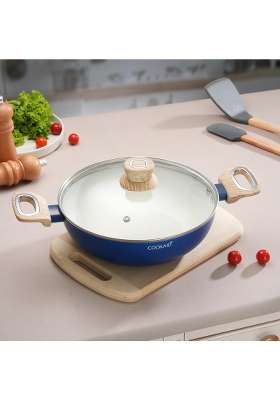 COOKAID Kadhai Wok with Glass Lid | 2.5 L | 2.6 Qt | 24 cm | 9.4 Inch | Induction Compatible | Non-Stick