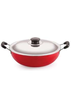 NIRLON Nonstick Aluminium Deep Fry Kadai Wok with Stainless Steel Lid | 2.2 L | 2.3 Qt | 22 cm | 8.7 Inch