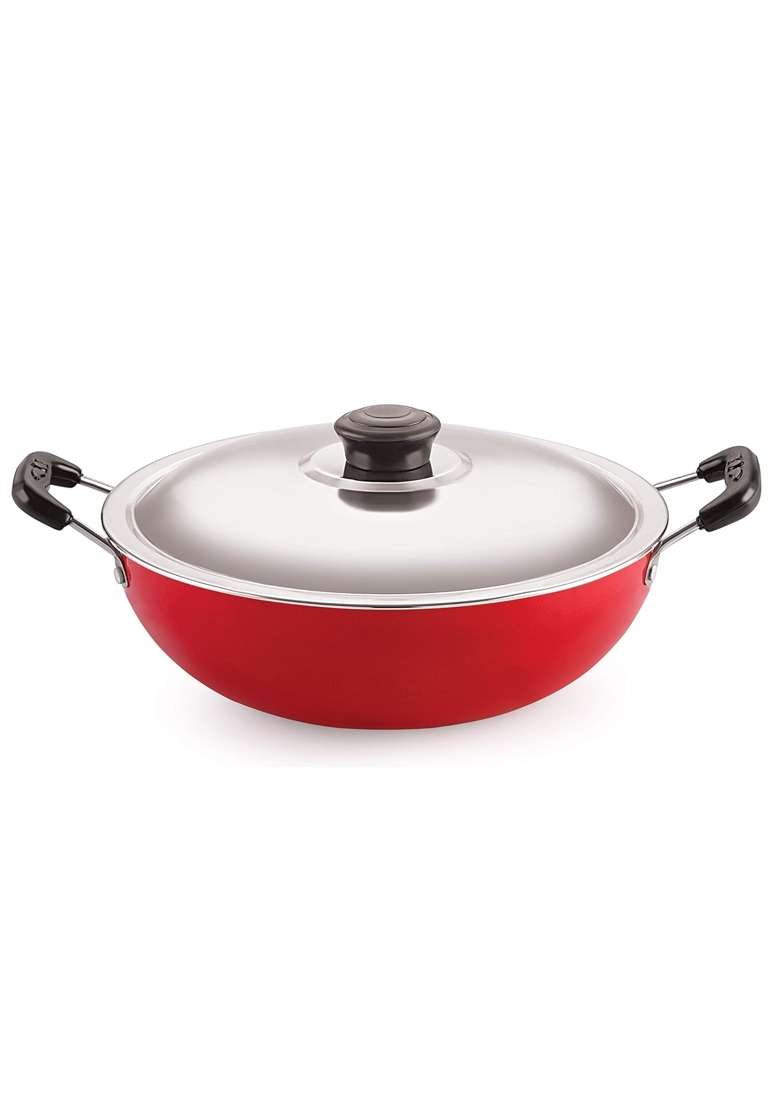 NIRLON Nonstick Aluminium Deep Fry Kadai Wok with Stainless Steel Lid | 2.2 L | 2.3 Qt | 22 cm | 8.7 Inch - Indya