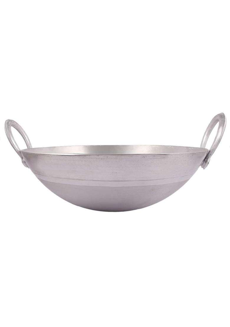 KITCHEN SHOPEE Aluminium Kadai Wok Heavy Base Deep Frying Pan Kadhai for Daily Cooking Aluminium | 2 L | 2.1 Qt | 23 cm | 9.1 Inch - Indya