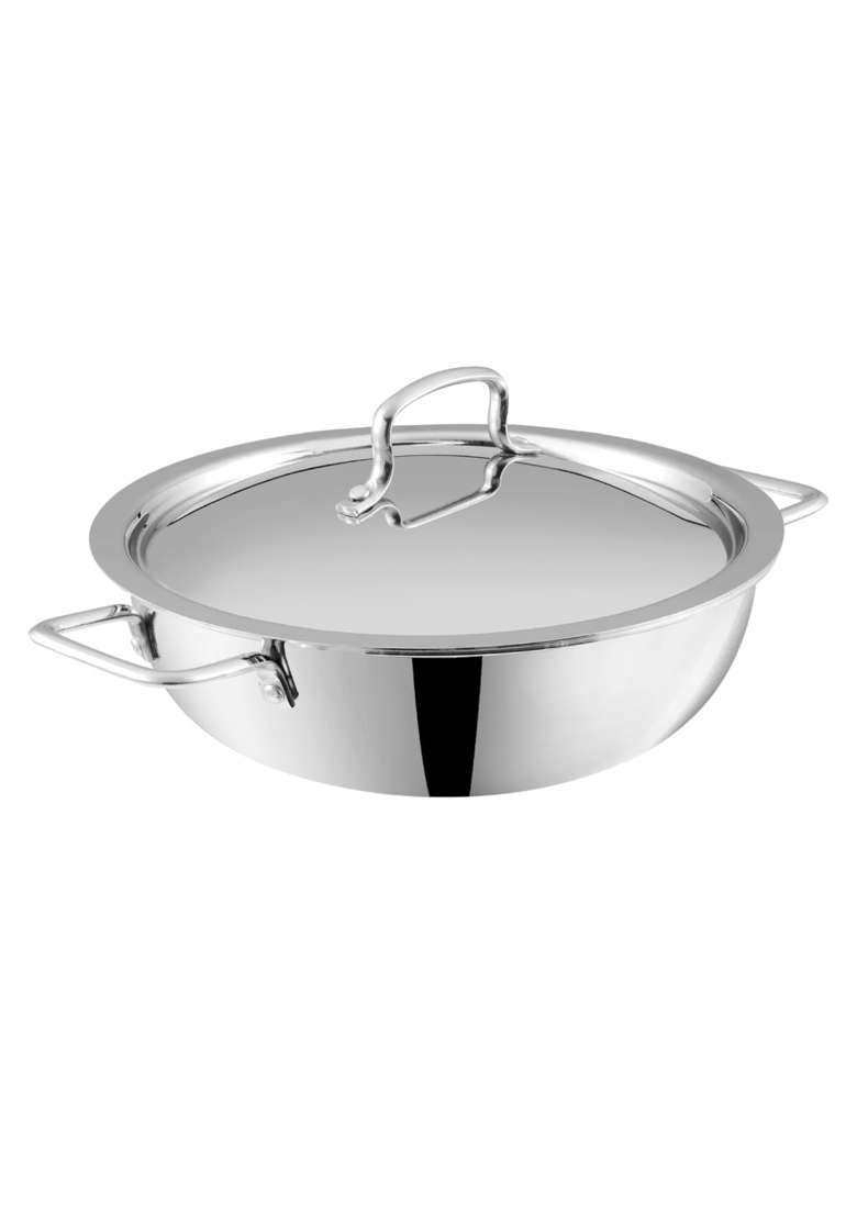 Vinod Platinum Triply Stainless Steel Extra Deep Kadai Wok | 30 cm | 11.8 Inch | Induction Compatible - Indya