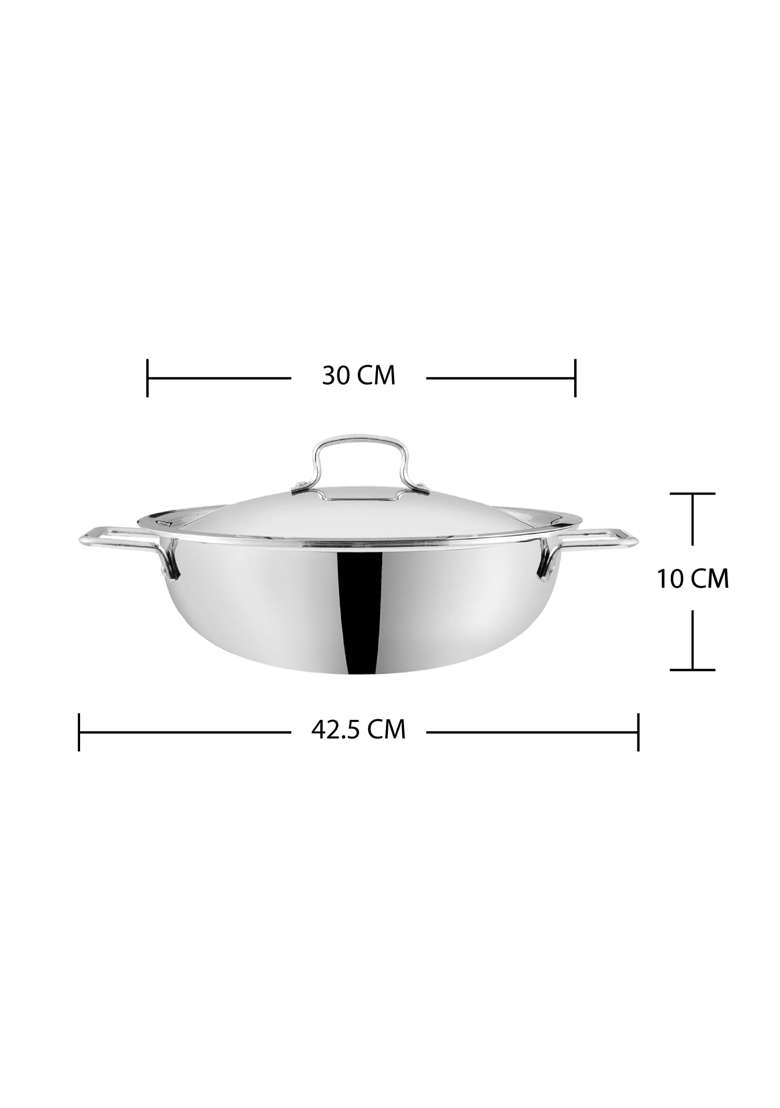 Vinod Platinum Triply Stainless Steel Extra Deep Kadai Wok | 30 cm | 11.8 Inch | Induction Compatible - Indya