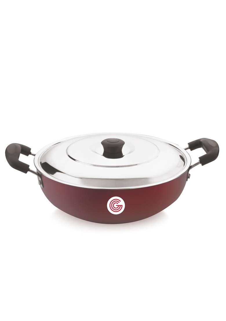 GLOBE Classic Aluminium Kadhai Wok with Steel Lid | 1 L | 1.1 Qt | 20 cm | 7.9 Inch | Non-Stick - Indya