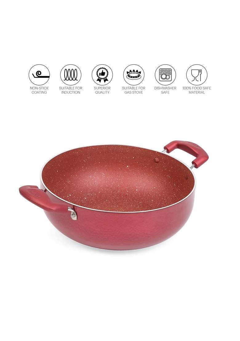 CELLO Crown Induction Base Kadhai Wok Without Lid Maroon | 3.5 L | 3.7 Qt - Indya