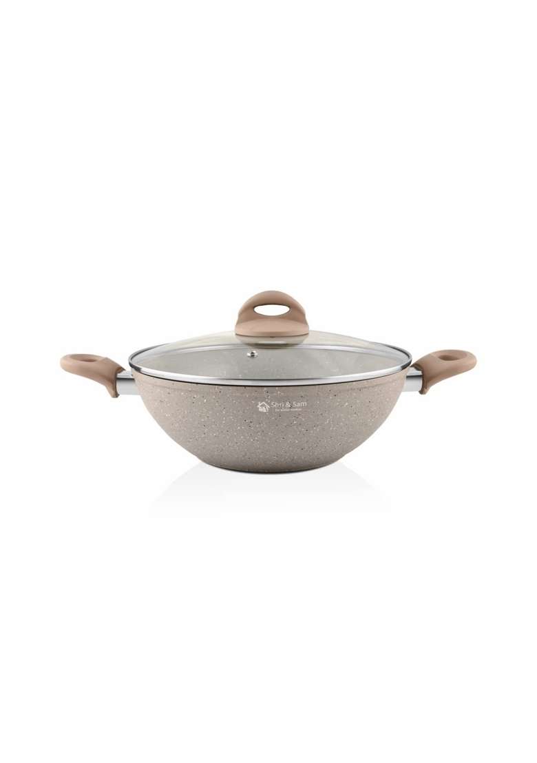 Shri and Sam Rockline Aluminium Kadhai Wok with Lid | 3 L | 3.2 Qt | 28 cm | 11 Inch - Indya