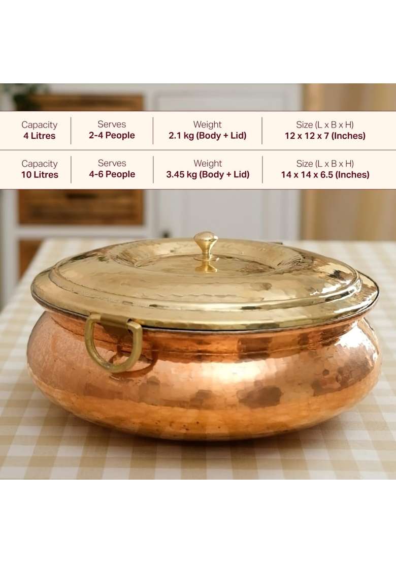 P-TAL P TAL Copper Hammered Lagaan | 4 L | 4.2 Qt | Tin Lined Kalai - Indya