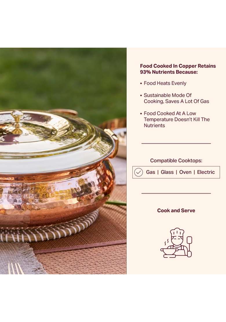 P-TAL P TAL Copper Hammered Lagaan | 4 L | 4.2 Qt | Tin Lined Kalai - Indya