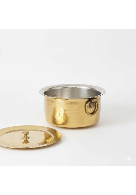 P-TAL P TAL Brass Patila for Cooking | 1 L | 1.1 Qt | Heavy Bottom | Hammered Finish