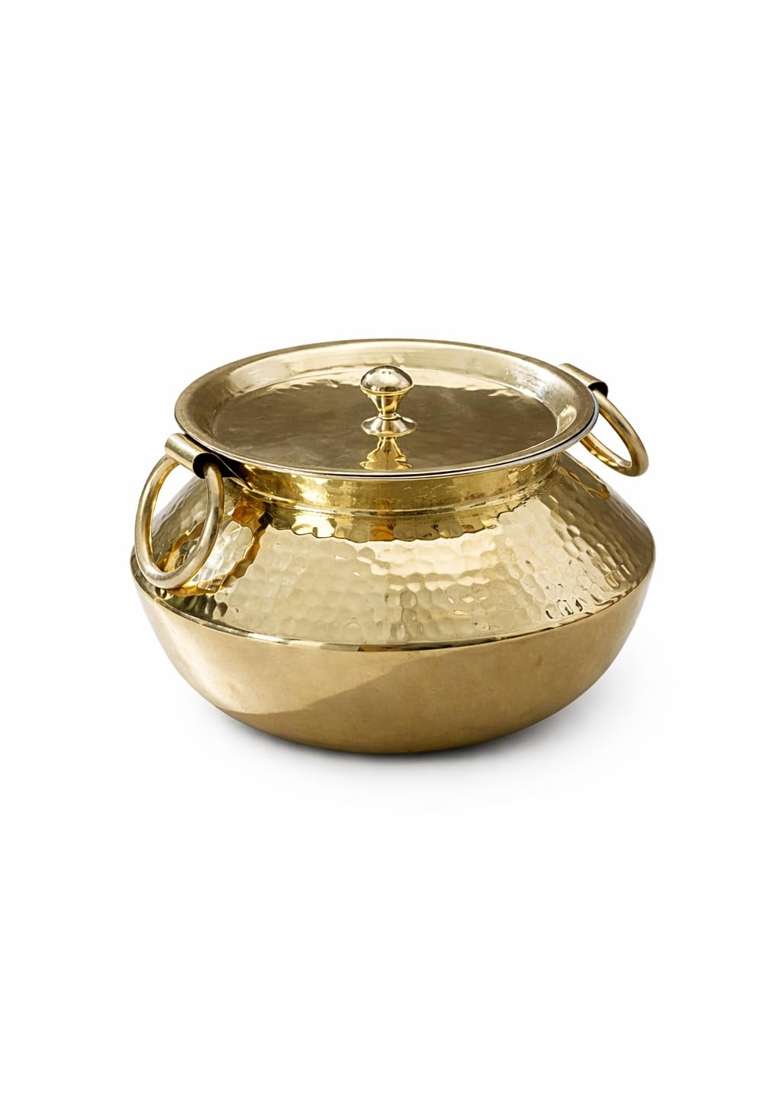 P-TAL Brass Patili Cooking Pot with Lid and Handles for Cooking Teflon Free Degchi Biryani Handi | 3 L | 3.2 Qt - Indya