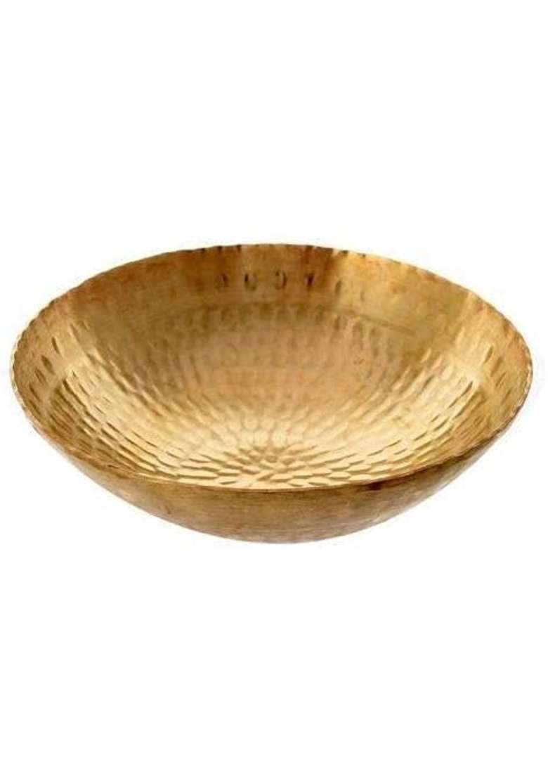 RewariCraft Brass Hammered Pital Kadai Wok Without Handle | 3000 ml | 101.4 fl oz - Indya