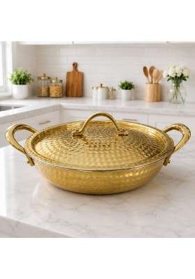 ANYRA'S TROVE Pure Brass Hammered Kadai Wok with Brass Lid | 2 L | 2.1 Qt | Tin Lined Kalai