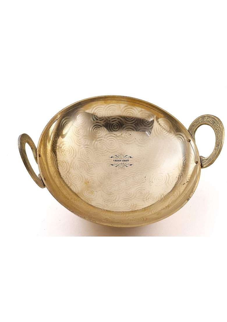 Yadav Craft Brass Kadai Wok Golden Pure Brass Kadhai | 1200 ml | 40.6 fl oz - Indya