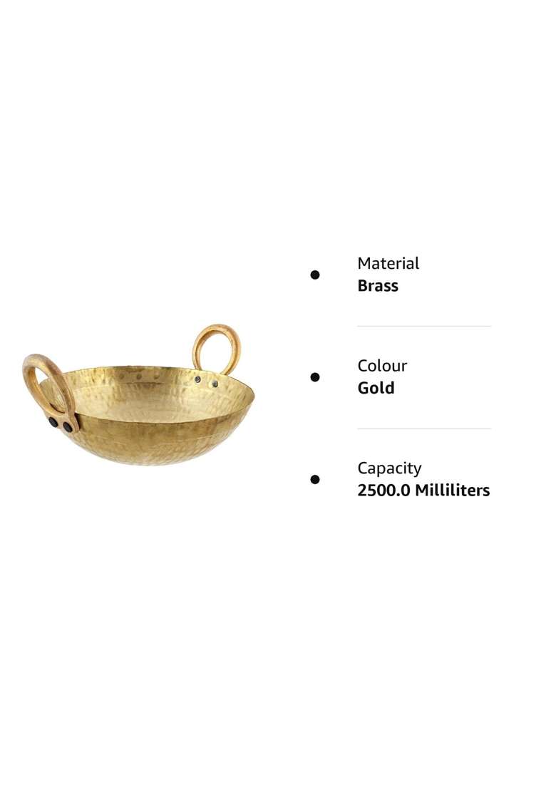 RJ kitchenware Store Brass Hammered Kadhai Wok for Cooking Serving Pital Kadhai Pure Brass - Indya