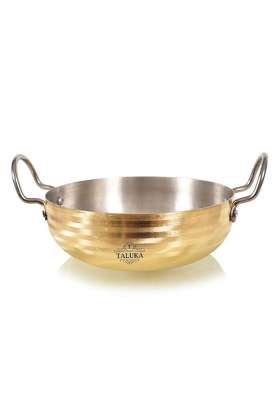 Taluka With T Logo Taluka Heavy Weight Pure Brass Kadai Wok for Cooking Teflon Free Non Stick | 2.5 L | 2.6 Qt | 3 Inch | Handcrafted