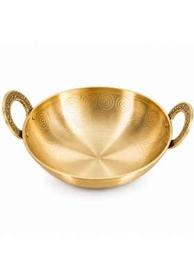 Pure Source India Pure Brass Kadhai Wok with Designer Handles | 2.5 L | 2.6 Qt | Handcrafted
