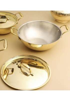 PTAL NAGRI 101 Premium Brass Kadai | 10 Inch | Tin Lined Kalai | Non-Stick | Hammered Finish | With Lid