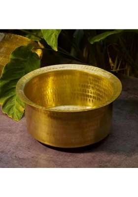 MORADABAD BRASS VILLA Brass Patila Cooking Pot for Cooking | 2 L | 2.1 Qt | Heavy Bottom | Hammered Finish