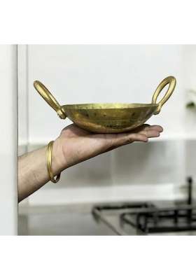 GBW Pure Brass Hammered Handmade Kadai Wok for Saute Pital Mini Handmade Hammered Pital | 1 L | 1.1 Qt