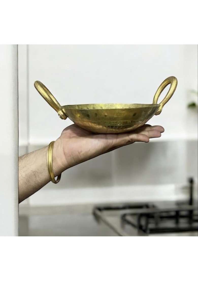GBW Pure Brass Hammered Handmade Kadai Wok for Saute Pital Mini Handmade Hammered Pital | 1 L | 1.1 Qt - Indya