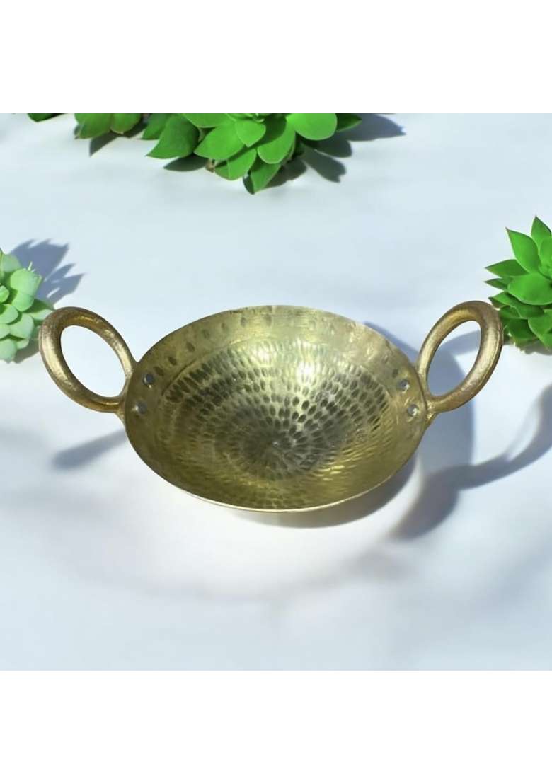 GBW Pure Brass Hammered Handmade Kadai Wok for Saute Pital Mini Handmade Hammered Pital | 1 L | 1.1 Qt - Indya