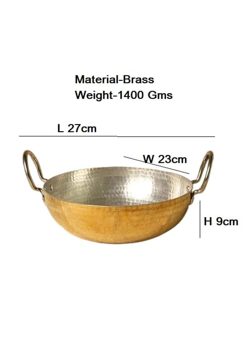 PTAL NAGRI Pure Brass Kadhai Wok for Cooking | 2.5 L | 2.6 Qt | Non-Toxic | Tin Lined Kalai | Handcrafted | Hammered Finish - Indya