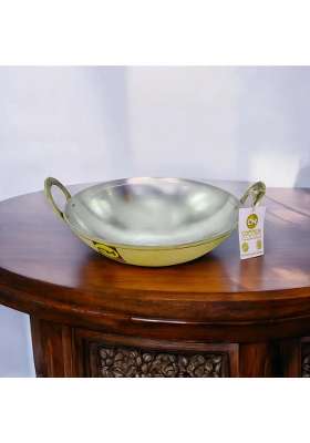 Copper-Master Pure Brass Heavy Weight Kadhai Wok Tin Coated for Cooking Food Veg or Non-Veg | 2000 ml | 67.6 fl oz | Tin Lined Kalai