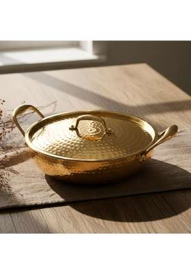 Artarium Pure Brass Kadai Wok Traditional Cookware Tin Coated Pital Kadhai | 2.5 L | 2.6 Qt | Tin Lined Kalai | Handcrafted