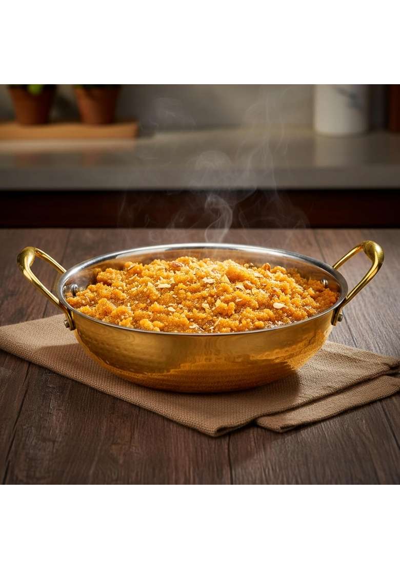 Artarium Pure Brass Kadai Wok Traditional Cookware Tin Coated Pital Kadhai | 2.5 L | 2.6 Qt | Tin Lined Kalai | Handcrafted - Indya