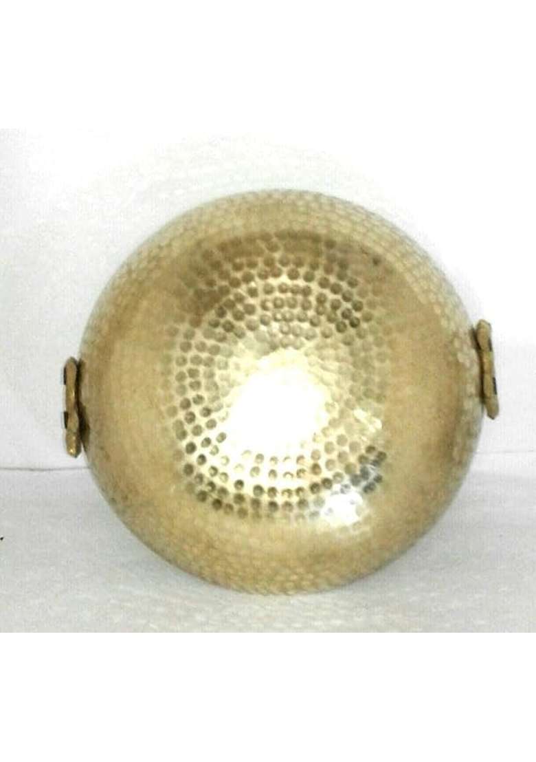 VOMI Brass Hammered Kadhai Wok for Cooking Serving Pital Kadhai Pure Brass - Indya