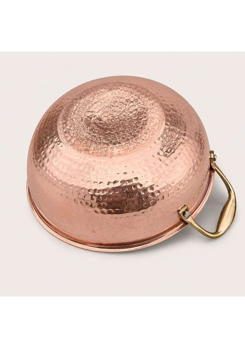 SHIV SHAKTI ARTS Pure Copper Kadai Wok with Inside Tin Kalai Lining and Brass Handles | 2.5 L | 2.6 Qt | Hammered Finish - Indya