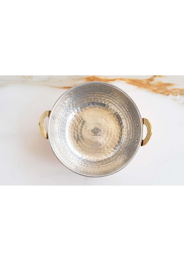 INDIAN ART VILLA Copper Kadai Wok with Tin Lining | 1 L | 1.1 Qt | 7 Inch | Hammered Finish - Indya