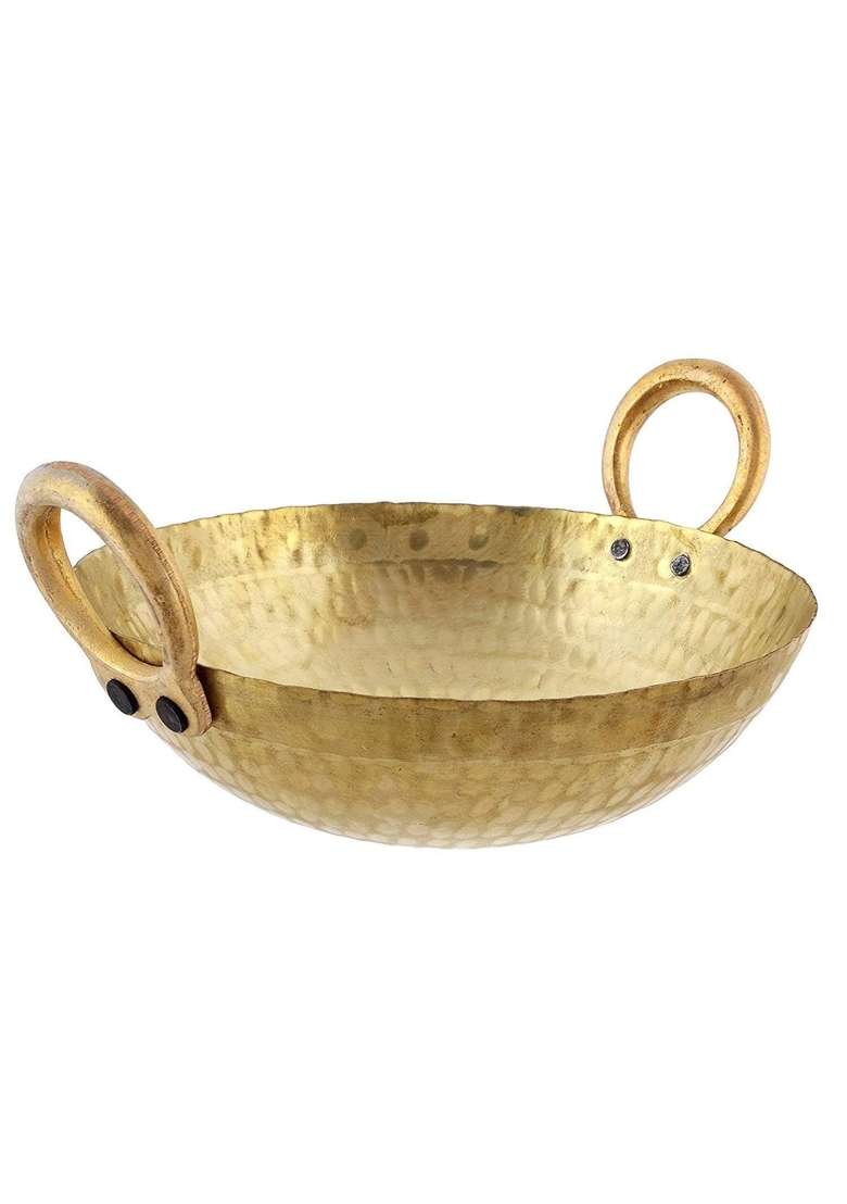 Tannu Craft Brass Hammered Kadhai Wok for Cooking Serving Pital Kadhai Pital Kadai | 3000 ml | 101.4 fl oz - Indya