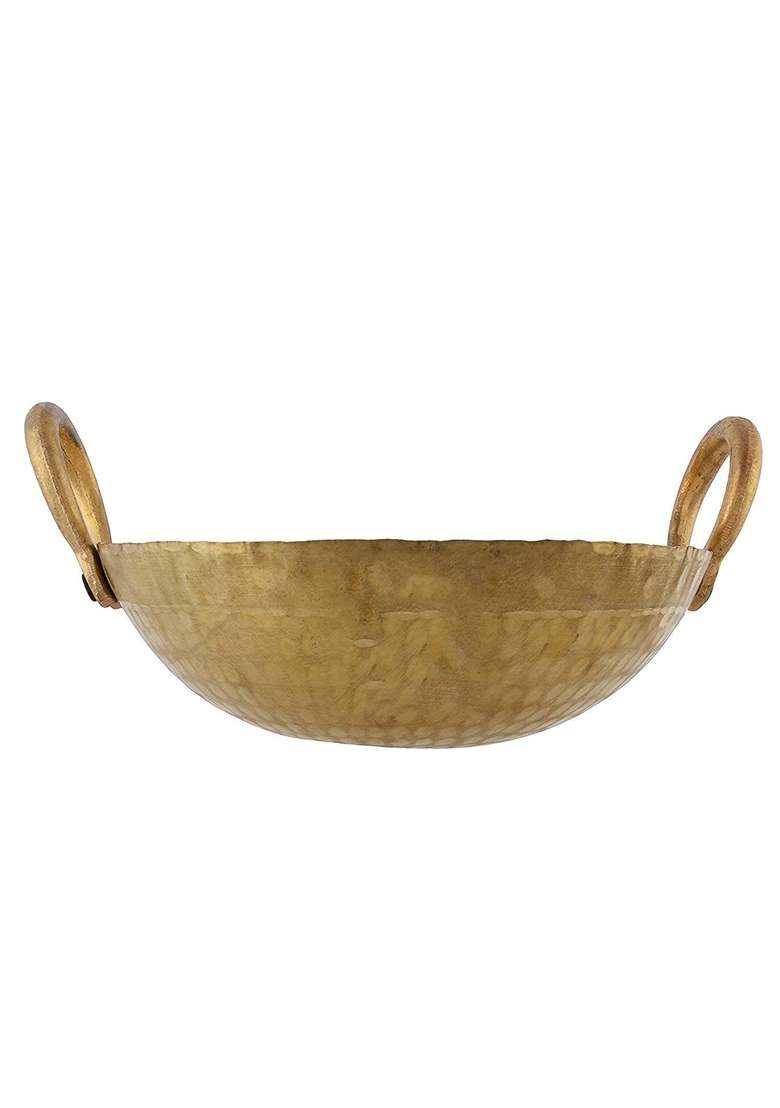 Tannu Craft Brass Hammered Kadhai Wok for Cooking Serving Pital Kadhai Pital Kadai | 3000 ml | 101.4 fl oz - Indya