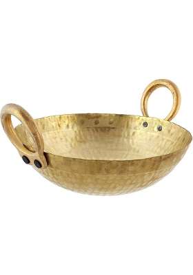 SHIFA CRAFT Brass Hammered Kadhai Wok for Cooking Serving Pital Kadhai Pure Brass