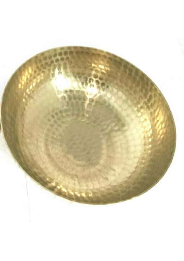 JGS Brass Kadhai Wok Without Handle | 2 L | 2.1 Qt | 25 cm | 9.8 Inch | Non-Toxic | Handcrafted | Hammered Finish - Indya
