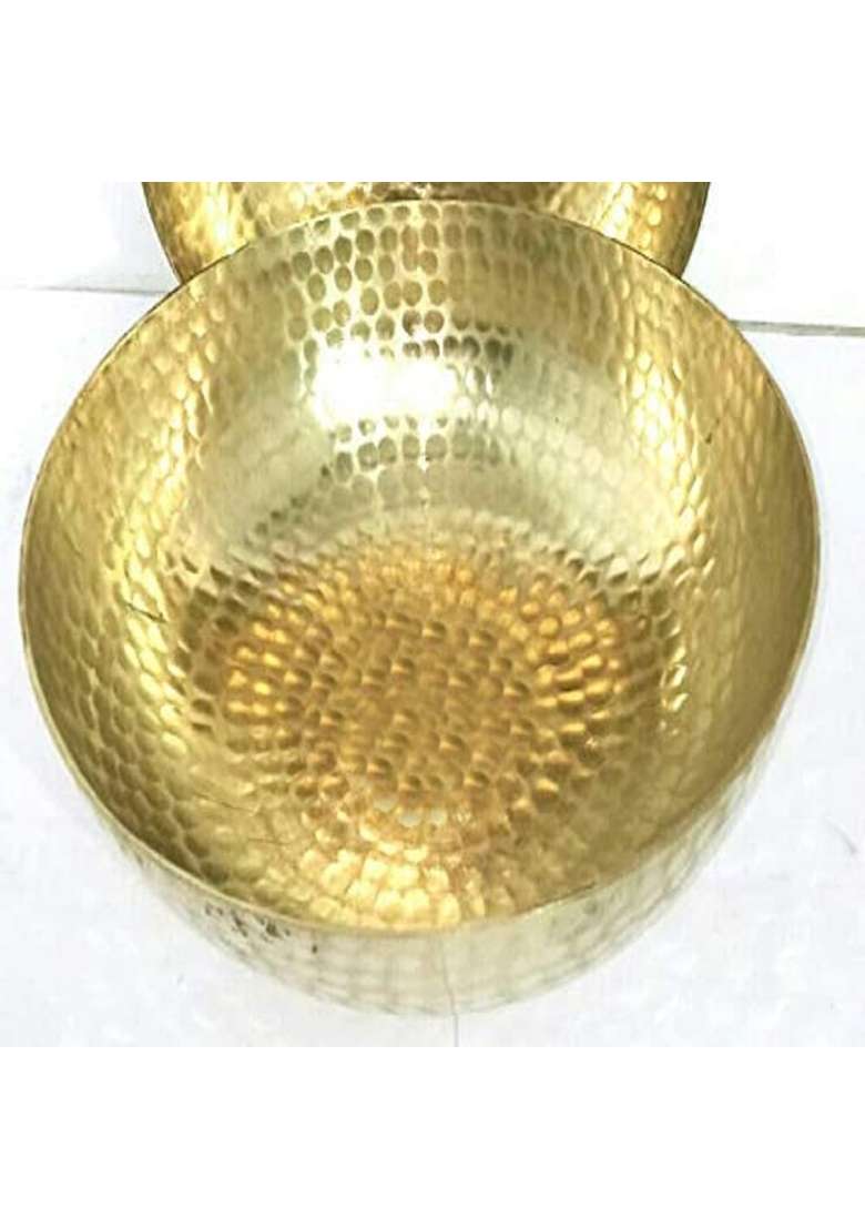 JGS Brass Kadhai Wok Without Handle | 2 L | 2.1 Qt | 25 cm | 9.8 Inch | Non-Toxic | Handcrafted | Hammered Finish - Indya
