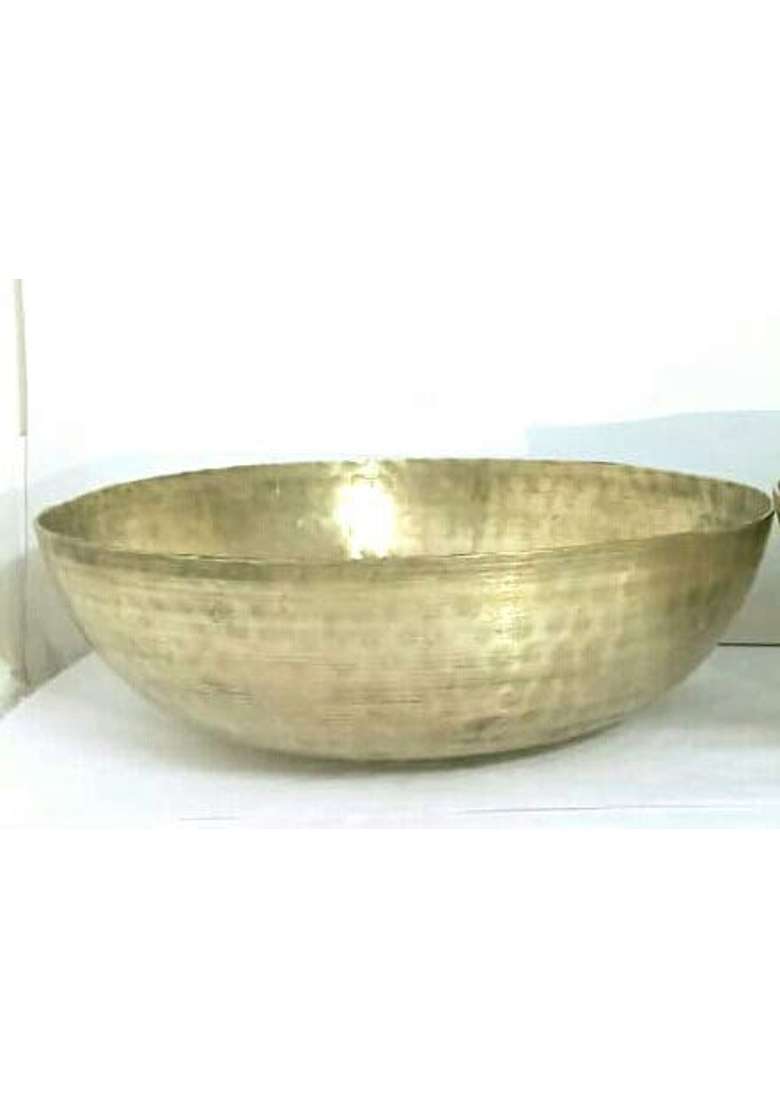 JGS Brass Kadhai Wok Without Handle | 2 L | 2.1 Qt | 25 cm | 9.8 Inch | Non-Toxic | Handcrafted | Hammered Finish - Indya