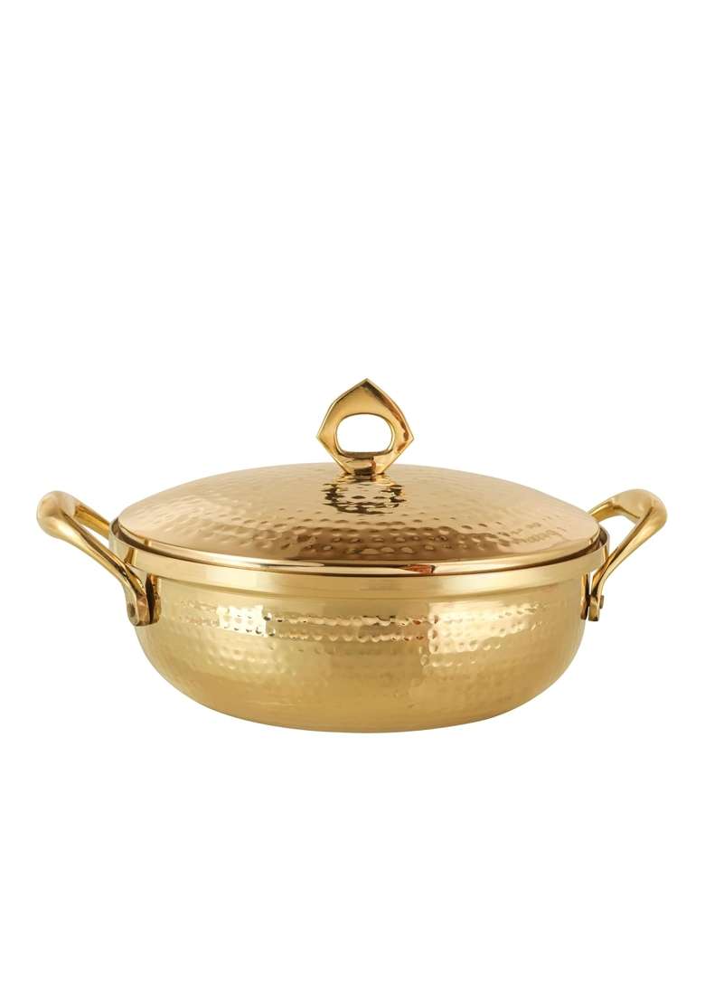 THE HEALING STORE Brass Kadhai Wok with Insulated Heat-Resistant Handle and Glass Lid | 3 L | 3.2 Qt | 25 cm | 9.8 Inch | Tin Lined Kalai - Indya