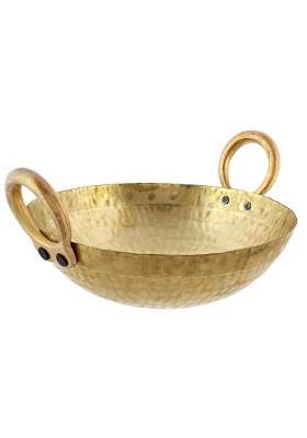 Karmbhumi Heavy Weight Brass Pital Kadhai Wok Frying Pan with Handle Kadai Cookware